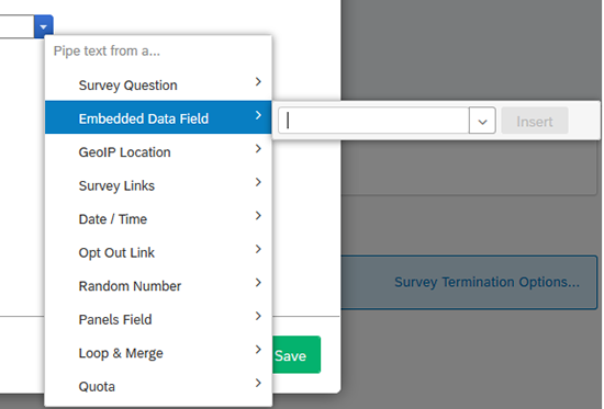Select embedded data field menu option